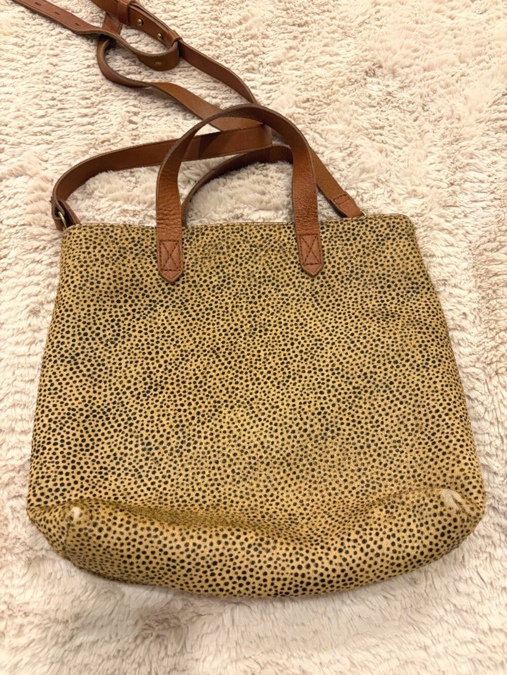 Madewell Zip-Top Small Transport Tote Spotted Calf Hair Animal Print Crossbody